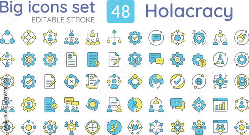 Holacracy organization icon set color editable stroke collection decentralized management teamwork workflow structure symbols for web UI applications