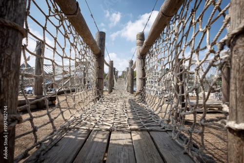 Camouflage training obstacle with rope and logs