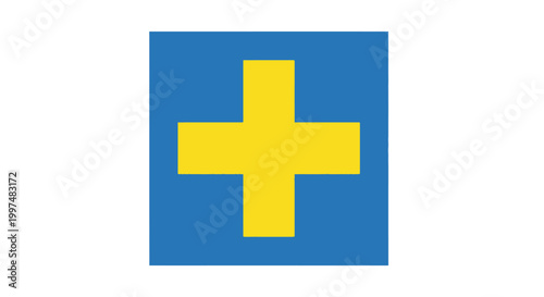 Yellow cross on blue background.