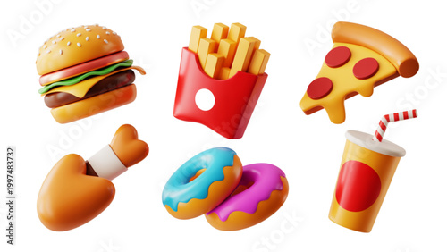 Colorful flat icons of fast food and snacks set Vector