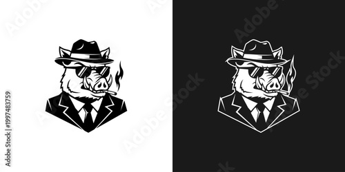 Boar in suit smoking cigar illustration