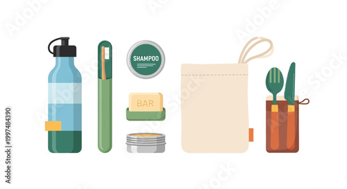 Zero Waste Eco-Friendly Essentials Kit: Reusable Water Bottle, Bamboo Toothbrush, Shampoo, Soap, Cutlery & Bag for Sustainable Living