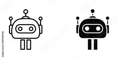 Contrasting robotic faces in black and white line art styles with varying complexity