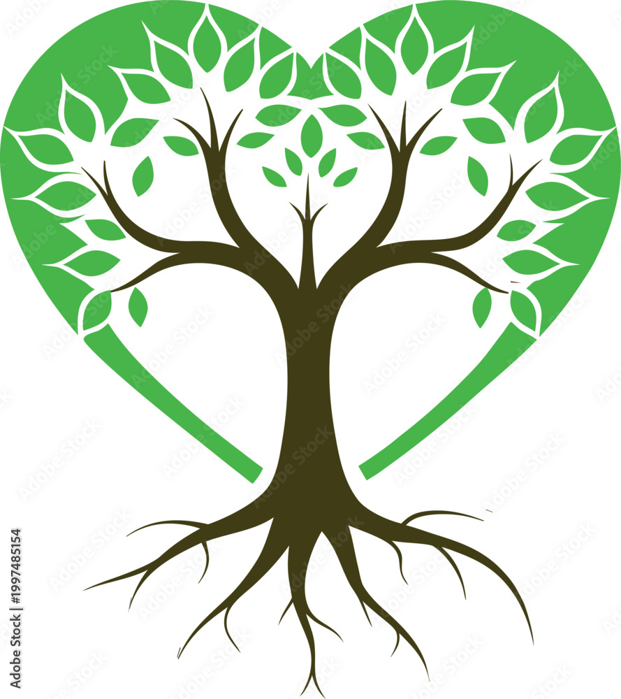 Fototapeta premium Tree roots forming a heart shape illustration