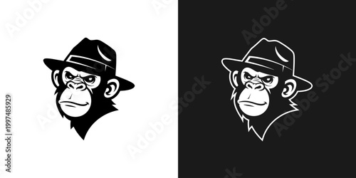 Ape wearing hat graphic illustration