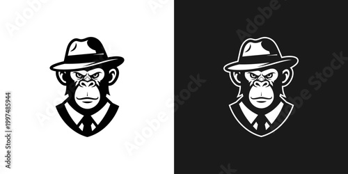 Primate wearing hat and suit illustration