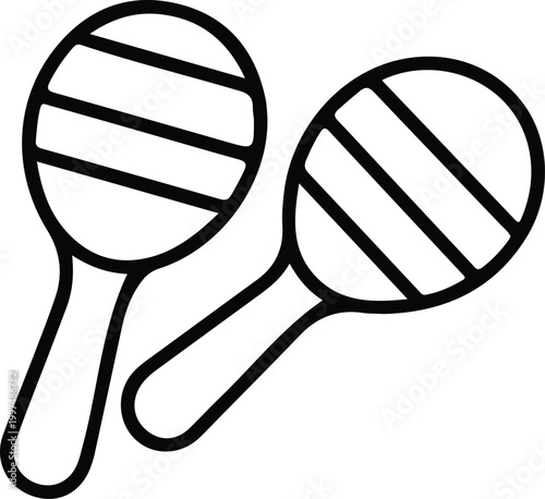Minimalist maracas icon in clean outline style, simple vector illustration for music, Latin percussion instruments, festive rhythm, and cultural design projects