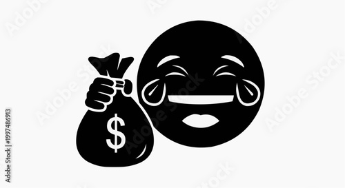 Laughing Emoji Holding a Money Bag Silhouette Icon