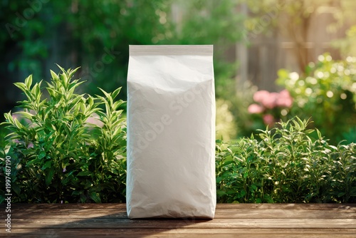 White blank soil bag mockup in morning