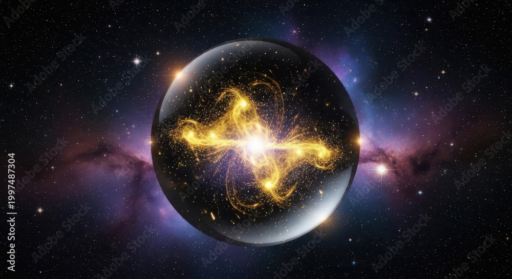 Fototapeta premium Bright glowing planet exploding in deep dark outer space galaxy