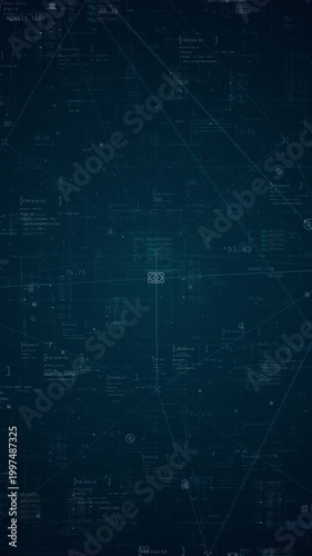Motion graphic of vertical finance technology icon network with digital data interface, glowing lines, and futuristic background for fintech presentation.