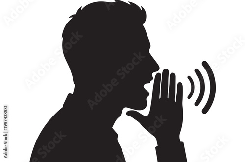 Man Whispering Silhouette Isolated on White