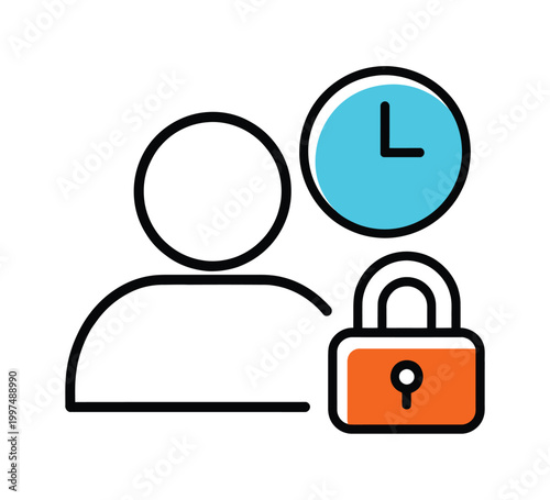 Auto logout due to inactivity session protection concept with user icon clock and lock vector illustration