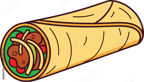 Realistic Kathi Roll Indian Street Food Scene. Kathi Roll Wrapped Indian Food Serving Concept. Indian Kathi Roll Spicy Street Food Wrap. Realistic Kathi Roll Roll Wrap Food Plate. Kathi Roll Tradition