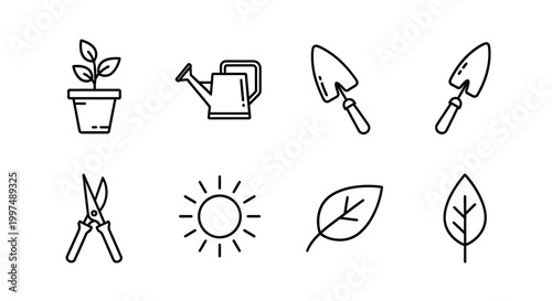 Set of minimalist line icons for gardening and nature