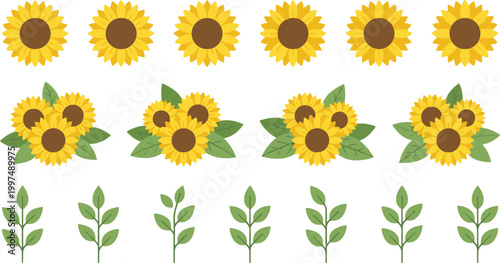 Sunflower Clipart Bundle Floral Yellow Flower Vector Set
