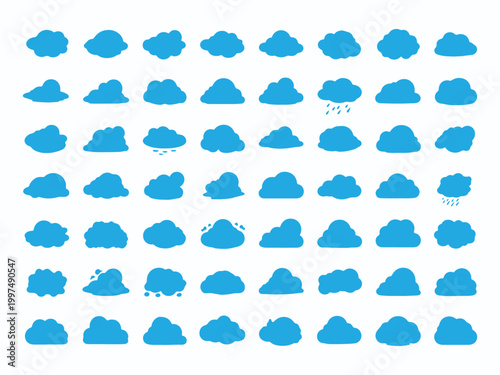 Cloud Symphony: An array of stylized cloud shapes, each unique and vibrant, create a captivating visual dance. Explore the diverse formations, from fluffy masses to dynamic forms.