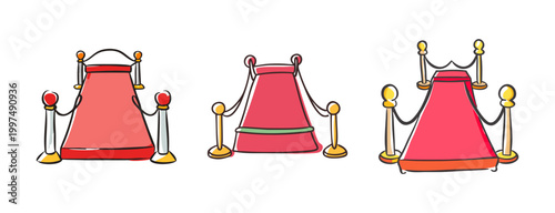Red carpet entrance with stanchions and ropes, symbolizing VIP access, events, and celebrity.