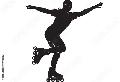 Woman Skating on Rollerblades in Silhouette