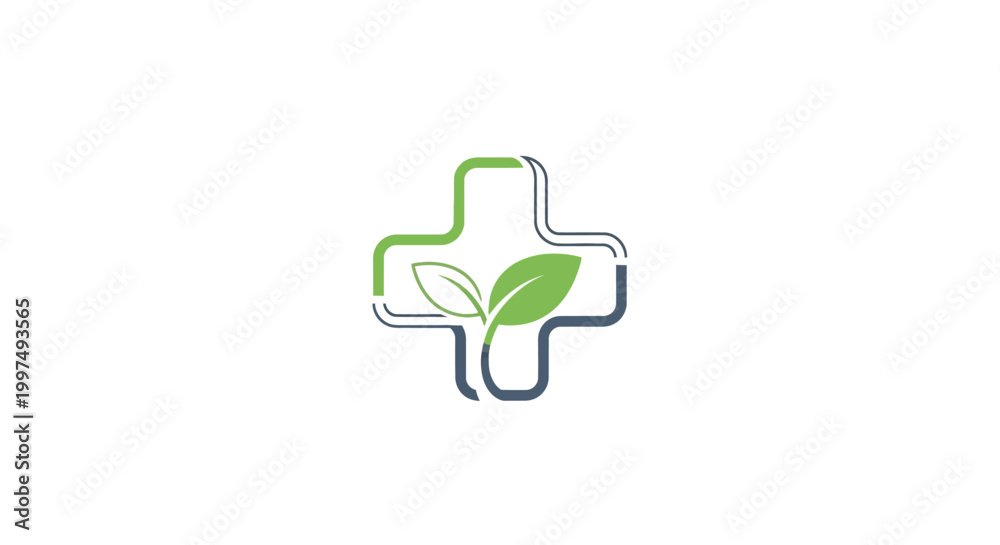Fototapeta premium A green and blue cross with a leaf.