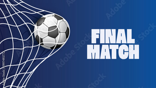 Soccer ball in the goal net, vector on red modern background