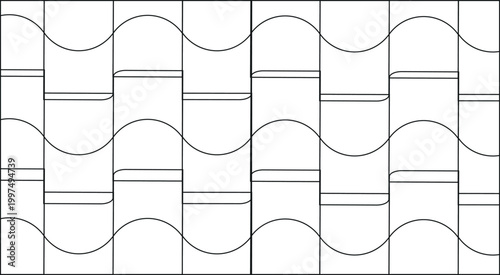 A clean minimalist vector pattern consisting of repeating wave lines and geometric forms in black and white. This professional design is perfect for backgrounds print media or as a sophisticated