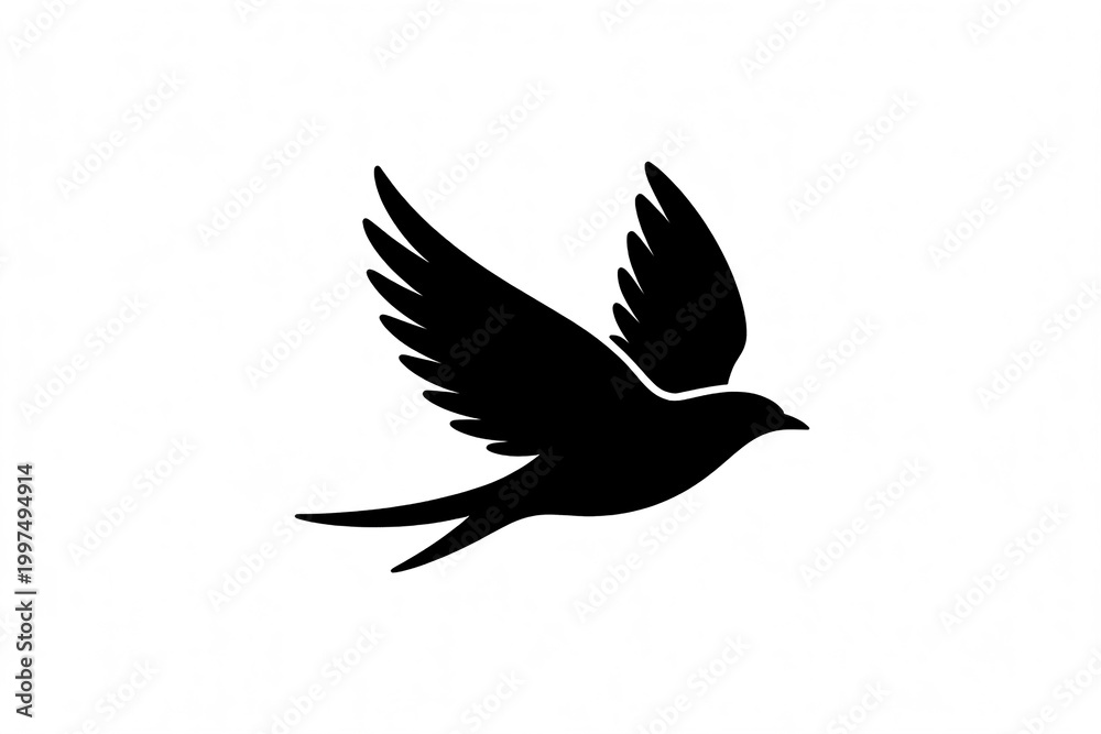 Fototapeta premium Silhouette of a flying bird on a white background