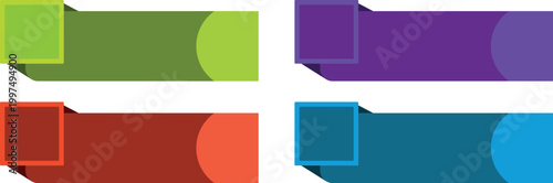 A professional set of four horizontal infographic banners each featuring a distinct square corner accent. These versatile vector graphics are perfect for highlighting text key points or process steps 