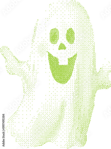 Friendly Green Ghost Illustration with Open Arms and Wide Smile During Halloween