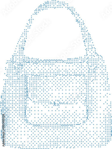 Light blue dotted handbag with shoulder strap on a white background
