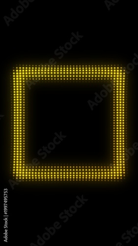 Golden Square Frame, Digital Star Particles on Dark Background, Glowing Dot Grid Geometric Shape Border