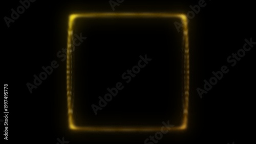 Glowing Golden Square Frame, Digital Dot Particles on Dark Background, Glowing Dot Grid Geometric Shape Border