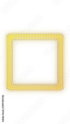 Golden Square Frame, Digital Star Particles, Glowing Dot Grid Geometric Shape Border, PNG Transparent Background
