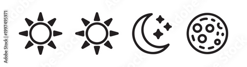 Bold Celestial Line Icons Set Featuring Sun and Moon
