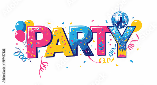 Colorful Party Celebration Design with Balloons and Confetti