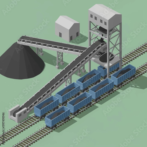 Industrial coal mining conveyor system operation.