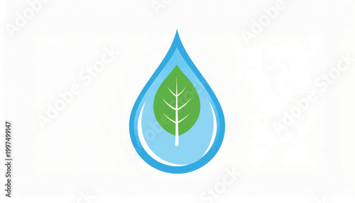 Water Droplet with Green Leaf Inside.