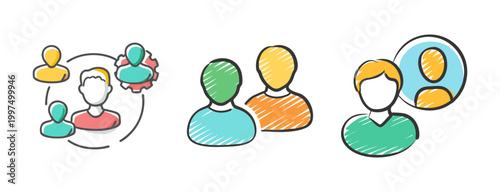 User persona icons representing individuals and groups in a community setting