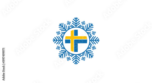 Sweden flag snowflake symbol logo.