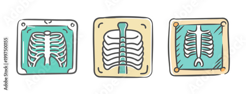 Set of three hand-drawn icons representing X-ray images of human rib cages.