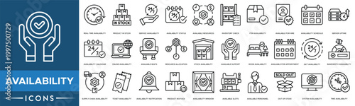 Set of logistics and business availability icons representing stock status and operational readiness