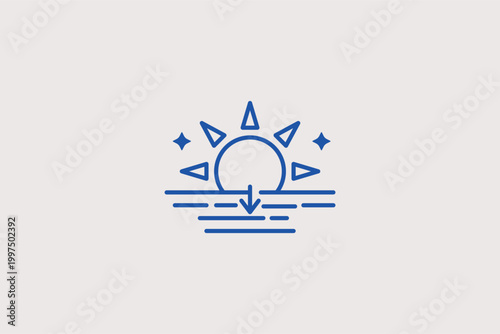 Sunset line icon for evening twilight and the end of the daylight cycle. Scenic vector illustration for travel itinerary apps and photography golden hour calculators.