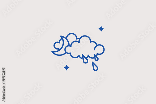 Cloudy night line icon for overcast evening skies and nocturnal meteorology. Calm vector illustration for stargazing guides and night-time navigation interfaces.