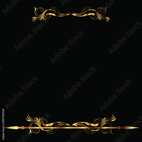Gold floral elegant emblem, black backdrop, vector.