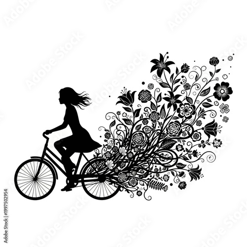 silhouette of a girl with bicycle