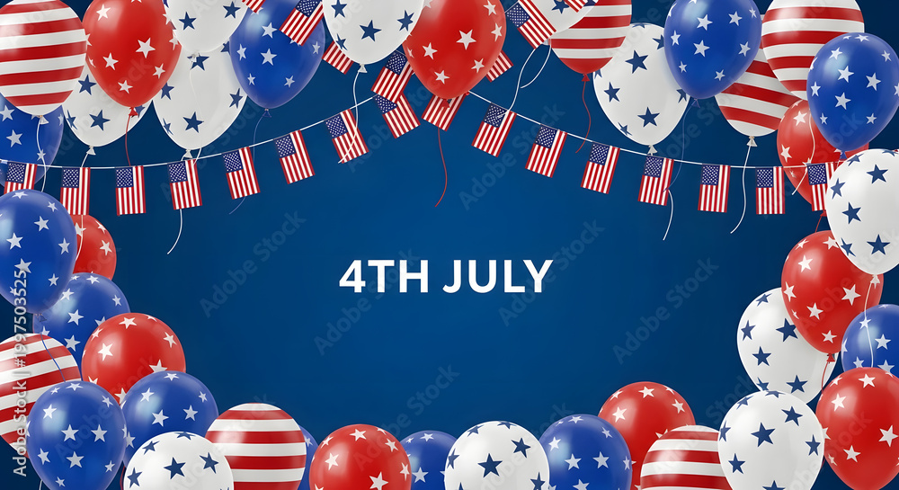 Obraz premium Festive 4th of july celebrating american independence day with balloons flags