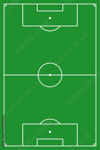 Vertical football pitch schema. Minimalist flat vector layout for tactical analysis and coaching.