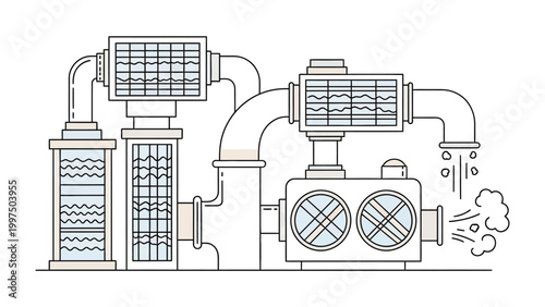 Industrial Ventilation Illustration: A detailed illustration showcasing the intricate network of an industrial ventilation system, emphasizing its design, functionality.