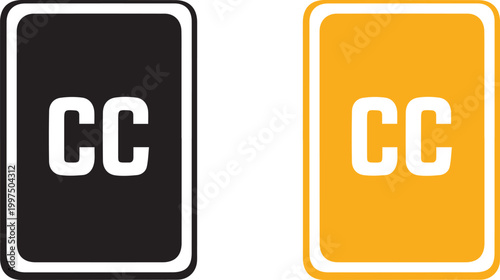 Closed caption CC icon vector set accessibility subtitle media symbol black and yellow rounded square design for video interface