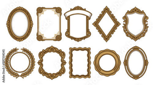 Collection of ornate vintage picture frames in gold